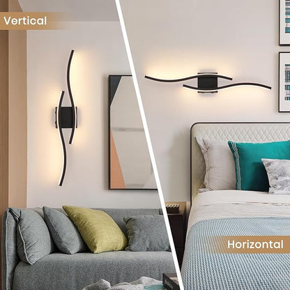 Modern LED Wall Sconce set of Two, Battery Powered Wall Sconces set of 2 with Timer, Black Wall Light with Remote, LED Wall Lamp indoor not hardwired for Bathroom Living Room Bedroom Corridor