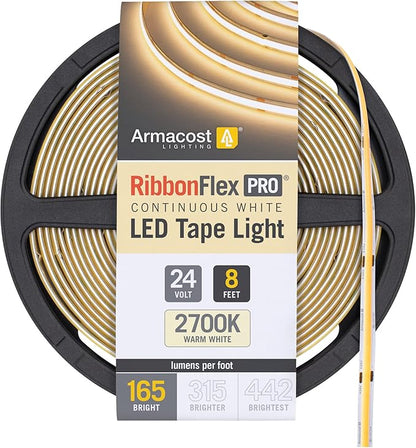Armacost Lighting RibbonFlex Pro 24V White COB LED Strip Light Tape 2700K, 165 Lumens/Ft, 2.5M 171110