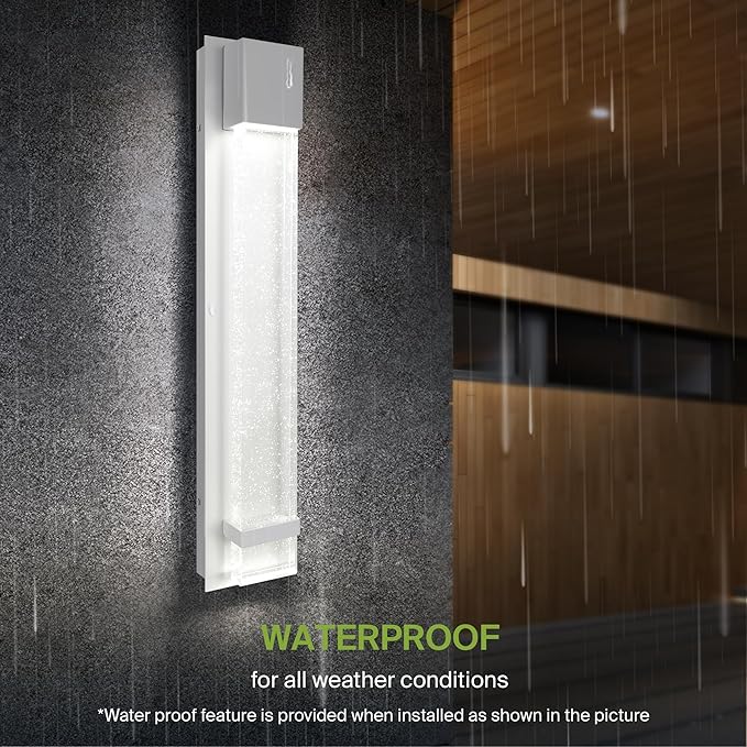 ASD LED 24" Bubble Glass Wall Light Fixture, Outdoor & Indoor Seeded Sconce | 3CCT, Waterproof, Dimmable, ETL Listed | 20W 600LM 3000-5000K 100-277V | Exterior Lantern, Porch Lighting | White, 4 Pack