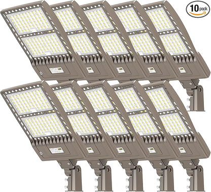 10 Pack 320W LED Parking Lot Light 44,800LM UL Listed LED Shoebox Pole Light with Slip Fitter 5000K Flood Lights Outdoor IP65 Waterproof Commercial Street Light 100-277VAC