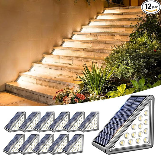 Solar Step Lights Outdoor Waterproof IP65,Warm White Solar Stair Lights, Outdoor Light Decor for Stair, Deck, Step, Porch and Outside Patio, 12 Pack