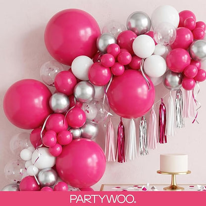 PartyWoo Hot Pink Balloons 145 pcs Different Sizes of 18 12 10 5 Inch Magenta Fuchsia Balloon Arch Kit Garland for Baby Shower Wedding Bridal Shower Anniversary Birthday Party Decorations Pink-Y12