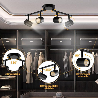 VANoopee 5-Color 4 Light Black LED Track Lighting Fixtures Ceiling for Kitchen, Dimmable Track Lighting Kit, Ceiling Spotlight Flush Mount Adjustable Directional Spot Lights Indoor, CRI90 2400lm 30W
