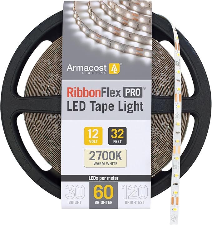 Armacost Lighting RibbonFlex Pro 12V White LED Strip Lights 60 LED/m, 2700K, 32.8 ft 132250