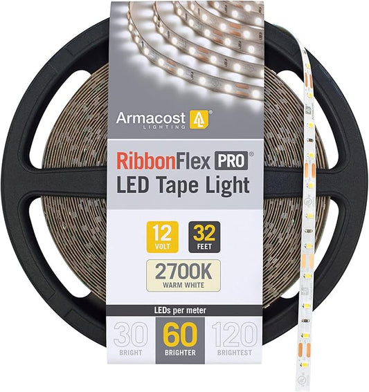 Armacost Lighting RibbonFlex Pro 12V White LED Strip Lights 60 LED/m, 2700K, 32.8 ft 132250