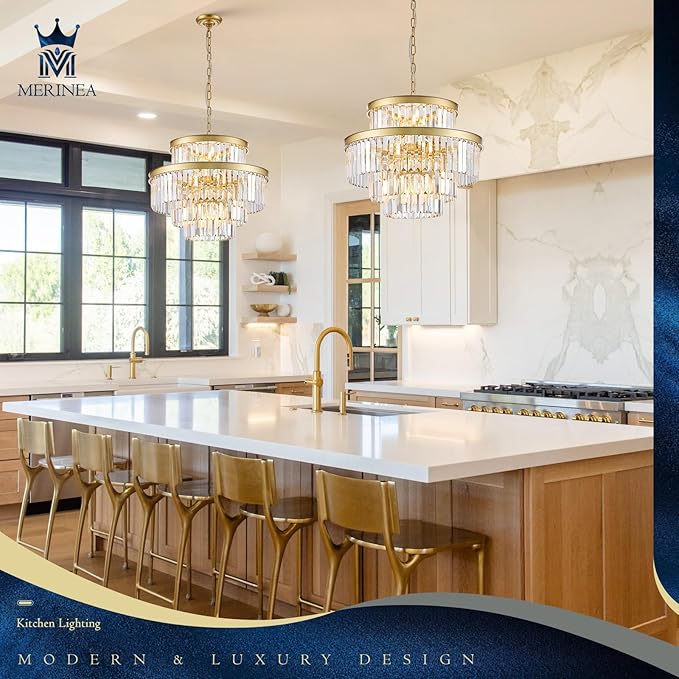 Modern Gold Crystal Chandeliers 15 Lights 4-Tier Luxury K9 Crystal Lighting 22" Round Ceiling Pendant Light Fixture for Living Room Dining Room Bedroom Kitchen Foyer