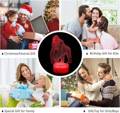 BASSI 3D Gorilla Lamp for Kids, 16 Colors Changing Remote Control 3D Night Light Gorilla Toy - Birthday Christmas Gifts for Boys Girls Age 2 3 4 5 6 7 8 9 Teenages