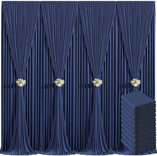 10 Panels Navy Blue Backdrop Curtain for Parties Wedding Wrinkle Free 50ft x 10ft Backdrop Drapes Panels for Baby Shower Gender Reveal Birthday Photo Photography Polyester Fabric Background Decoration