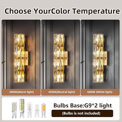 Crystal Wall Sconces Lighting, Modern Gold Wall Light Fixture, Elegant Vanity Wall Lighting Mount for Living Room Bedroom Bathroom Crystal Vanity Light Fixture for Indoor Hallway Doorway Stairway