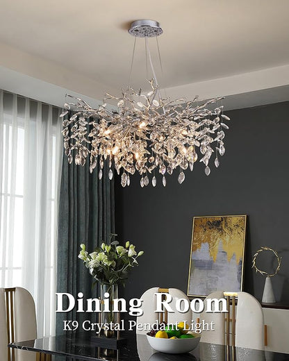 Modern Tree Branch Crystal Chandelier Luxury Silver Crystal Pendant Lighting 30" Contemporary 10-Light Chandeliers for Dining Room Kitchen Bedroom Living Room