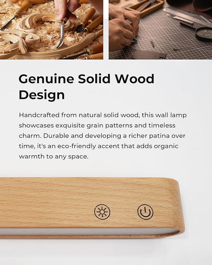 PopoIron 7500 mAh Rechargeable Wood Wall Sconce for Bedroom, LED Wall Light with Remote Control and Touch, 360° Magnetic Rotation, 3 Colours, Dimmable Wooden LED Wall Lamp with 15 RGB Colors,1 Pack