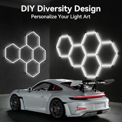 MODERN 11Grids Hexagon Garage Light: 48Pack 384W 47000LM High Brightness Hexagon Garage Lights-Easy Install Honeycomb Ceiling Lights for Warehouse, Gym Basement, Exhibition Hall
