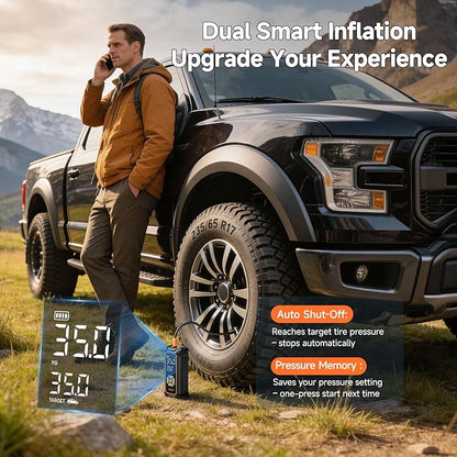 OlarHike Cordless Tire Inflator Portable Air Compressor, Dual Power Mode - 9000 mAh & 12V DC, Air Pump for Car Tires, Motorcycle, Bicycle, Electric Pump with LED Light & Digital Pressure Gauge