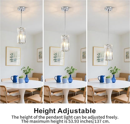 3-Pack Chrome Pendant Light Fixtures, Crystal Kitchen Pendant Lighting Over Island,Mini Modern Pendant Lights for Kitchen Island, Dining Room, Hallway, Foyer, Entryways