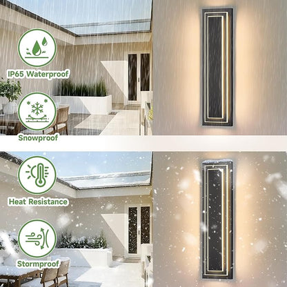 23.6 in Outdoor Wall Light Fixture,Black Outdoor Modern Square Wall Lights for Hallway, 2-Tier Garage Side Wall Sconces,Waterproof Front Porch Light Integrated 3000K 36W LED Light Bead,2PCS