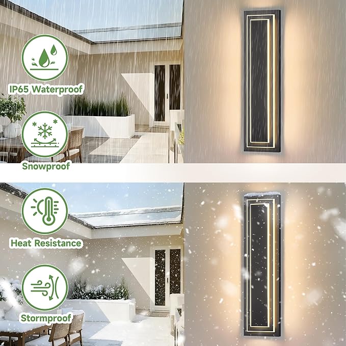 𝟐𝟑.𝟔𝐈𝐍 Modern Outdoor Wall Light,2-Tier Black Exterior Lighting Fixtures,Waterproof Outdoor Front Porch Light,Outside Light Fixtures for House,Garage,Patio,36W 3000K Warm White,1 Pack