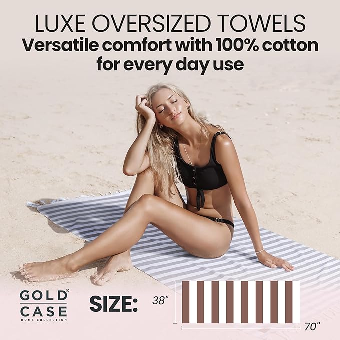 Gold CASE Turkish Beach Towel Set of 5 – 100% Cotton Beach Towels Oversized 70x38'' – MYRA Quick Dry Swim Towel – Lightweight Turkish Towels Set in Black