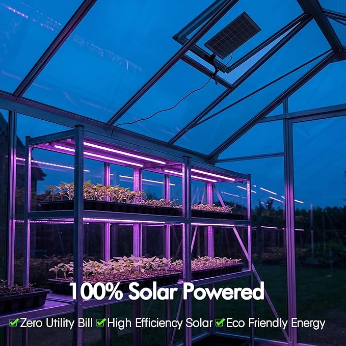 Solar Grow Light Strip with Battery Operated for Outdoor Plant, Full Spectrum Plant Growing Lights, IP65 Waterproof for Greenhouse, 16.4FT Indoor Solar Powered with Timer for All Stage Plants
