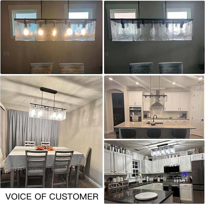 IKK Modern Textured Glass Chandeliers for Dining Room, 37" Rectangular Island Light Fixture, Rectangle Farmhouse Lighting for Kitchen Island, Living Room, L37 x W9.8 x H9.5