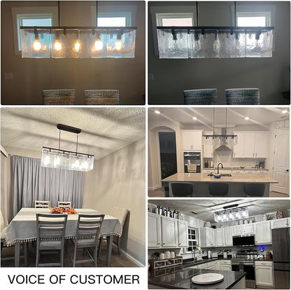 IKK Modern Textured Glass Chandeliers for Dining Room, 37" Rectangular Island Light Fixture, Rectangle Farmhouse Lighting for Kitchen Island, Living Room, L37 x W9.8 x H9.5