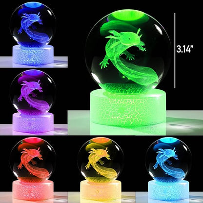 3D Axolotl Gifts for Women Crystals Ball - Axolotl Figurines Decor Glass Animals Figurine Axolotl Stuff for Room Birthday for Best Friend Lovers Keepsake Paperweight