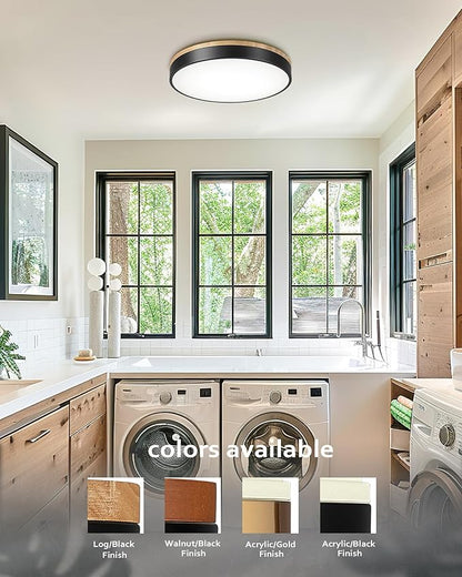 Ken & Ricky Flush Mount Ceiling Light, Dimmable Led Close to Ceiling Light Fixtures for Kitchen Bathroom Bedroom Hallway 5cct (Light Wood, 16 Inch)