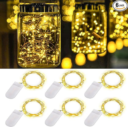 Ostwiki Fairy Lights Battery Operated, 6-Pack Mini String Lights, 20 LED 7ft Twinkle Firefly Starry Lights for DIY Craft Mason Jar Bedroom Wedding Party Table Christmas Decoration (Warm White)