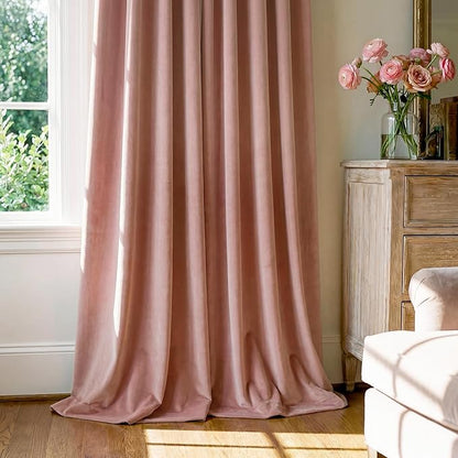 StangH Dusty Pink Velvet Curtains 120 inches Extra Long Privacy Window Drapes for Living Room Bedroom, Backdrop Curtains for Birthday Party/Baby Kids, W52 x L120, 2 Panels