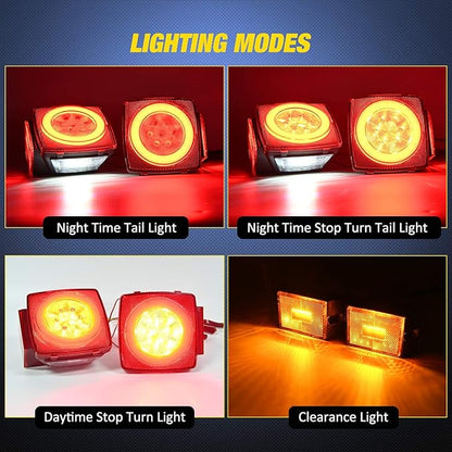 Nilight 2PCS Square LED Trailer Light Kit with Halo Glow Submersible LED Stop Turn Tail Side Marker Clearance License Light for 12V Trailer Boat Camper RV Trucks Snowmobile (TL-41)