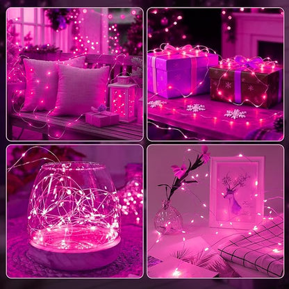 AIKEI 6 Pack LED Fairy Lights with Timer Battery Operated, Mini String Lights with Remote Waterproof 7ft 20 Led Firefly Starry Lighting for Wedding Party Bedroom Garden Christmas Decoration Pink