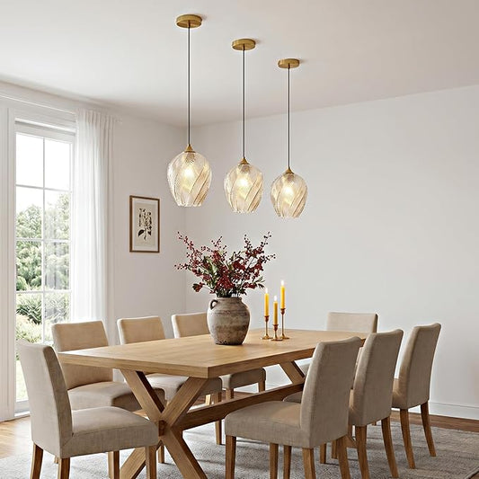 Amber Glass Gold Pendant Light, Farmhouse Kitchen Island Pendant Light Fixture Adjustable Vintage Hanging Ceiling Light for Dining Room Corridor Bedroom 1 Pack, UL Certification