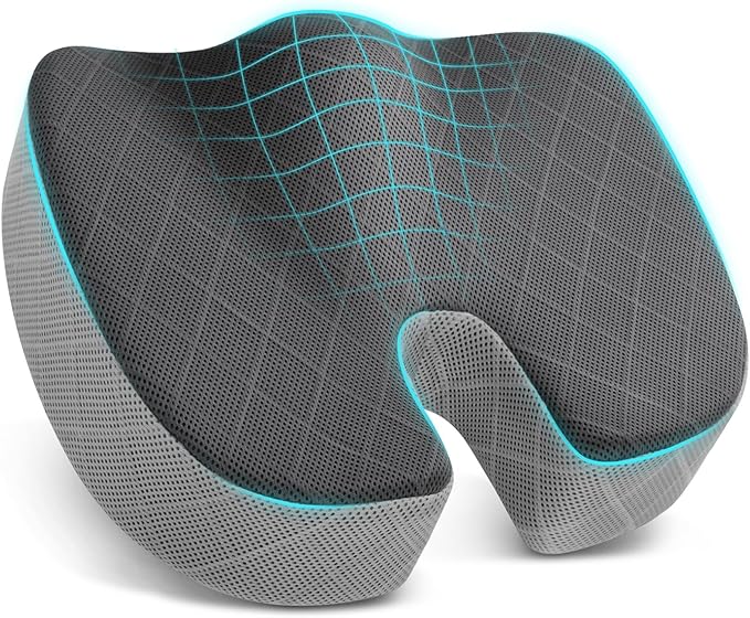 TushGuard Office/Car Seat Cushion, Non-Slip Sciatica & Back Coccyx Tailbone Pain Relief Chair Pad, Memory Foam Butt Pillow for Computer Desk, Wheelchair, Driving (Black&Grey, XX-Large)