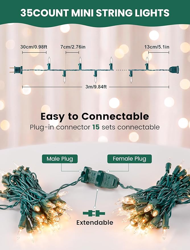 Christmas Lights 35 Count 9.8FT Clear Christmas Lights Incandescent String Lights Plug in Mini Christmas Tree Lights for Indoor Outdoor Xmas Birthday Wedding Festival Decoration,Warm White