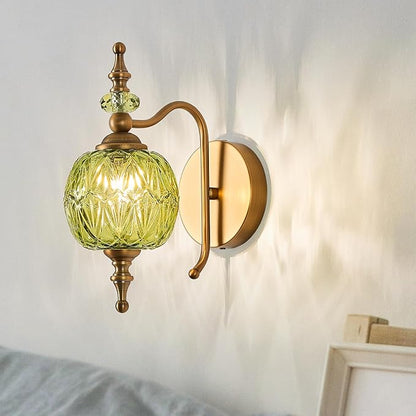 Vintage Bathroom Wall Sconces,Green 1-Light Wall Light Fixtures with Crystal Glass Shade for Bedroom Living Room Kitchen Hallway