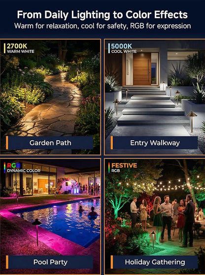Gardenreet Brass RGBCW Low Voltage Path Light, 12v Smart Landscape Lighting with Dimmable Warm & Cool White 2700k-6500k LED G4 Bulb, App Control Multi-Color for Outdoor Walkway Yard, Bronze 2 Pack