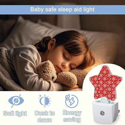 Red Christmas Snowflakes Dusk to Dawn Star Night Light,Winter Smart Sensor Nightlight for Bedroom Kitchen Hallway Stairs,Plug-in Energy Efficient Decor Desk Lamp Women Men Gifts