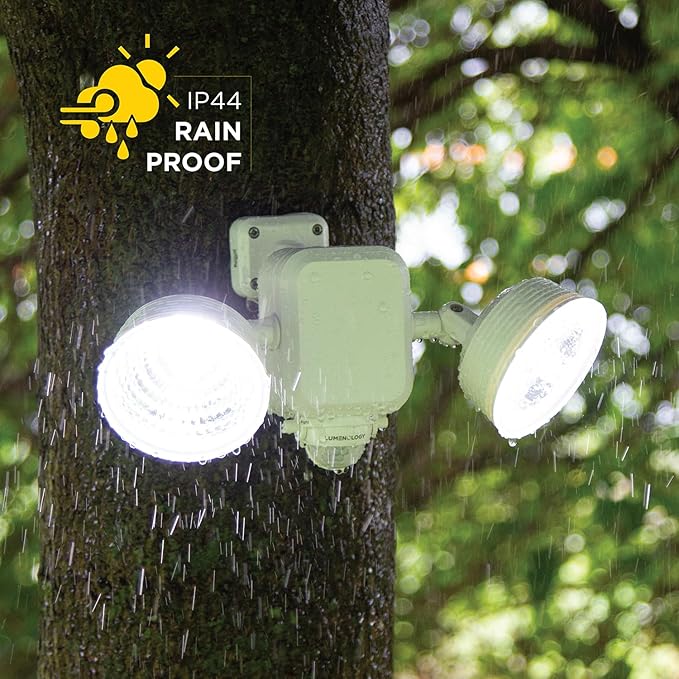 Limitless Innovations Lumenology Dual Security Motion Sensor Spotlights with Adjustable Heads and Sensitivity - Ultra-Bright 1,000 Lumen LED Flood Light - Waterproof/Outdoor (White)