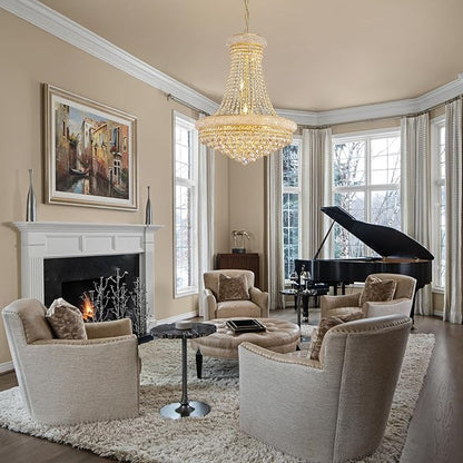 11-Light Empire Crystal Chandelier Light Fixture, Modern Crystal Chandeliers Empire Style K9 Chandeliers Gold Finish Luxury Chandelier for Living Dining Room Bedroom Stairway Foyer Hallway D24"