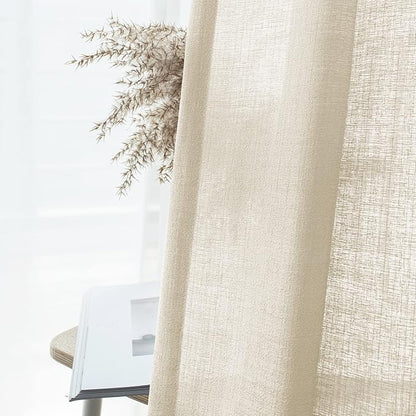 Melodieux Beige Semi Sheer Tier Curtains 45 Inch Length for Kitchen Cafe Bedroom Small Windows, Linen Look Rod Pocket Short Curtain Tiers Voile Drapes, 2 Panels
