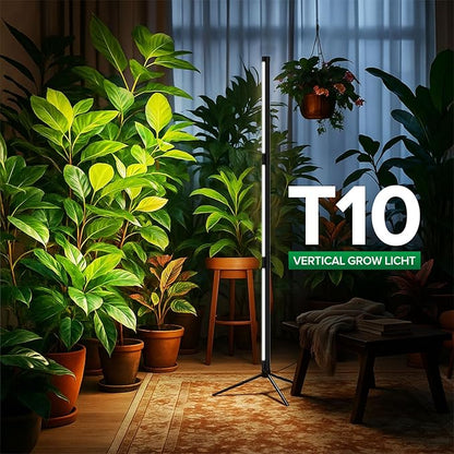 SANSI T10 Standing Grow Lights for Indoor Plants, 55W 144 LEDs Full Spectrum Plant Light Vertical Grow Light, 4.34FT Adjustable Three-Stage, 5 Dimming, Timer 3/6/12h, 4000K, for Wide Coverage Growth