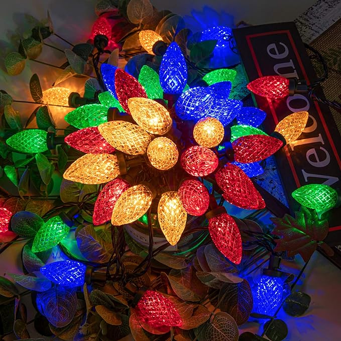 AWQ 100LED 81 FT C9 Christmas String Lights Plug in Fairy Twinkle String Lights 8 Modes Timer Function Waterproof Extendable for Indoor Outdoor Wedding Party Christmas Decoration (100, Multicolor)