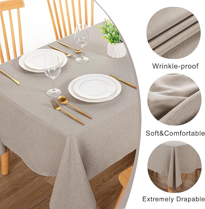 DWCN Faux Linen Tablecloth Rectangle - Fabric Waterproof Spill-Proof Wrinkle and Stain Resistant Tablecloths Decorative Farmhouse Table Cover for Kitchen Dining Party, 54 x 80 Inch, Stone
