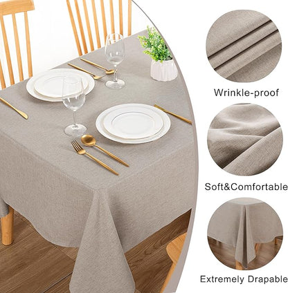 DWCN Faux Linen Tablecloth Rectangle - Fabric Waterproof Spill-Proof Wrinkle and Stain Resistant Tablecloths Decorative Farmhouse Table Cover for Kitchen Dining Party, 54 x 80 Inch, Stone