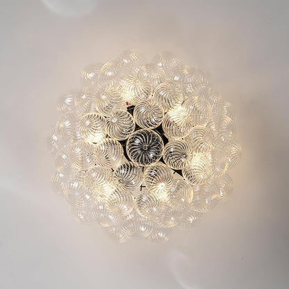 Hand Blown Glass Bubble Ball Chandelier Black Finish 24" Semi-Flush Mount Ceiling Light Fixtures Art Deco Cluster Ribbed Glass Globe Lighting for Dining Room Living Entry Farmhouse
