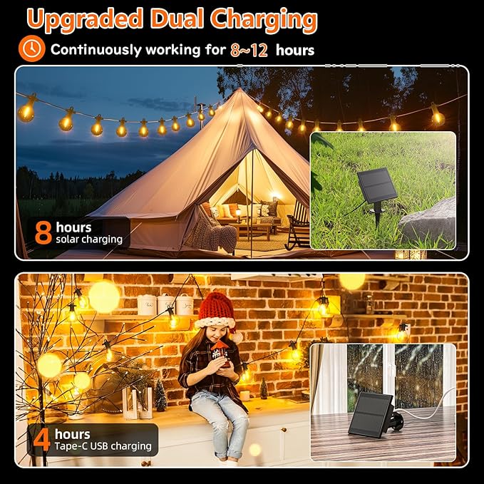 Kawaya Outdoor String Lights, LED Patio Light, Shatterproof Edison Globe Bulbs - IP65 Waterproof Dimmable Hanging Light