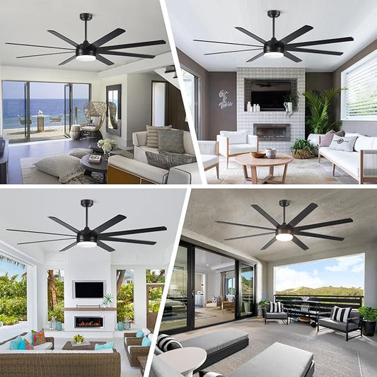 YUHAO 72 Inch Black Ceiling Fan with Light and Remote Control.Noiseless,Dimmable,3CCT,6 Speeds Reversible, DC Ceiling Fans for Indoor or Covered Outdoor Use.ETL Listed