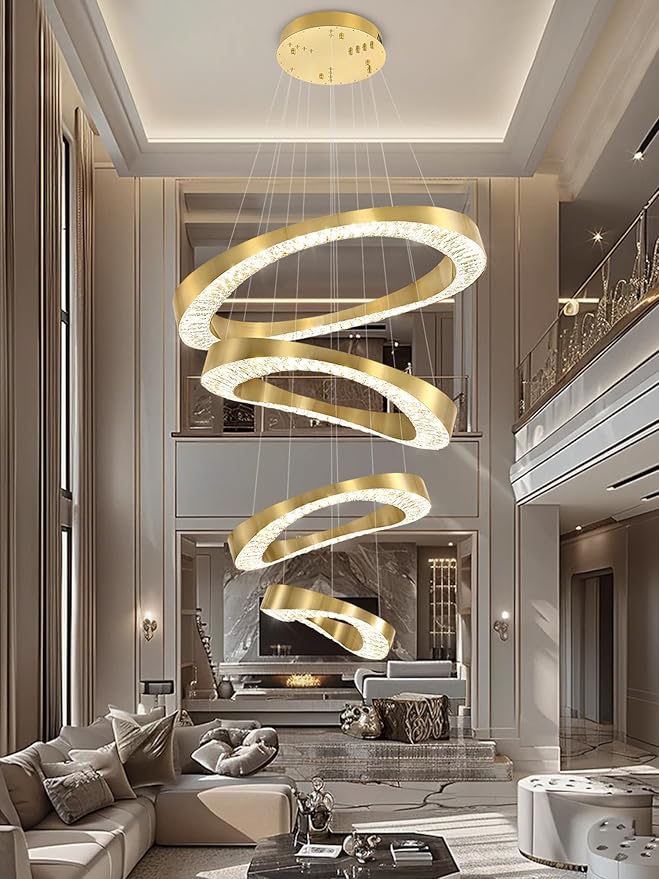 Flashing God Foyer Chandelier for High Ceilings,Modern 4 Ring Crystal Chandelier for Entryway,Hanging Lighting Fixtures for Living Room,Foyer,Staircase,Entryway
