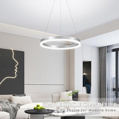 20" Modern Nickel Led Chandelier Ring Dimmable LED Chandeliers with Remote Control for Kitchen Island Height Adjustable Chandelier Led Pendant Light for Living Room Dining Room Bedroom Foyer