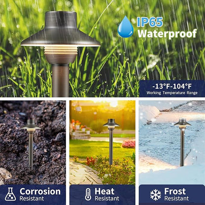 Gardenreet Low Voltage Pathway Lights Brass, LED Landscape Path Lights, Yard Lights Outdoor Waterproof IP65, 12V Wired Mini Shade Bronze for Garden Walkway with 3W 270LM 2700K G4 Bulb 4 Pack