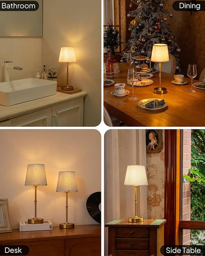EppieBasic Cordless Table Lamp Rechargeable: Fast Charging & Long Lasting - 2700K Warm Light Small Vintage Gold Side Table Lamps - Dinning Living Room Bedroom - Linen Shade